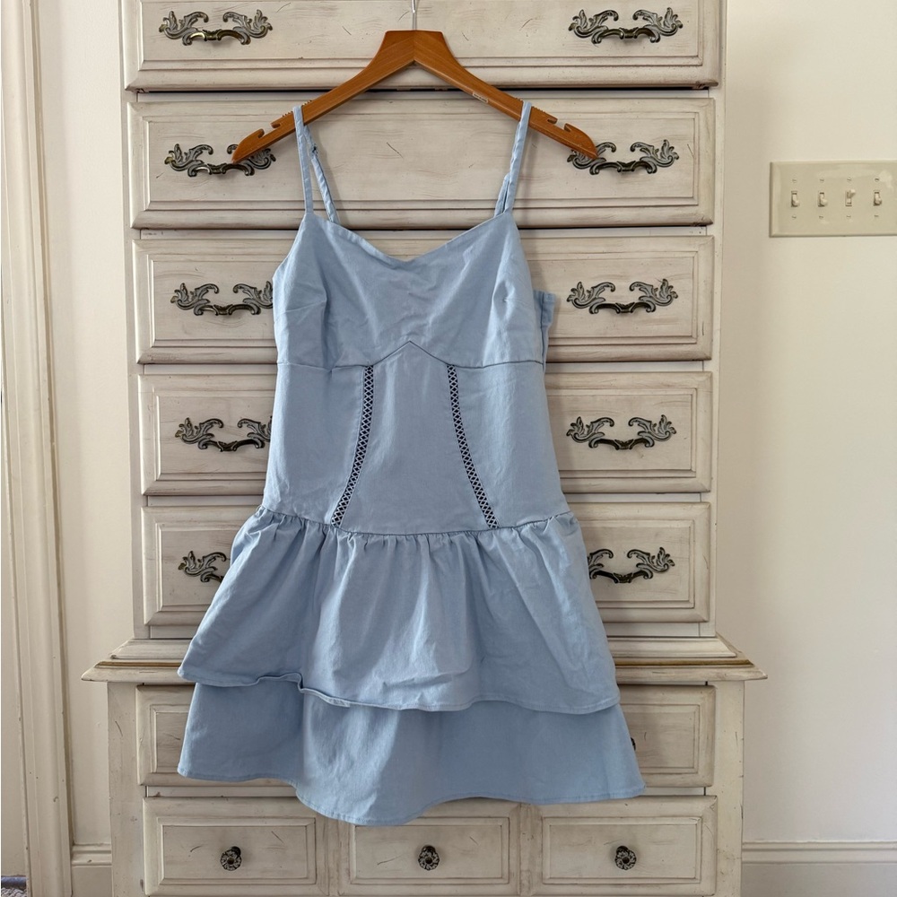 Light Blue Drop Waist Ruffle Dress - Picture 3 of 6